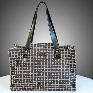 🖤 Kate Spade Noel Jacquard Tote P091 Black Cream EUC Classic Logo Canvas Bag